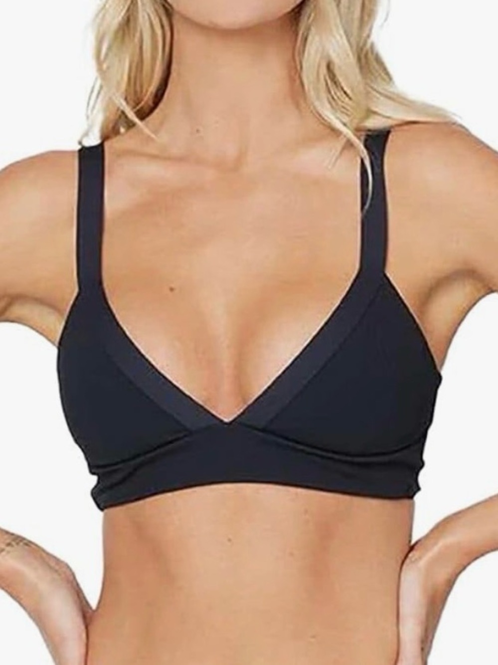 NWT L*Space Vera Bikini Top Size Medium Black Ribbed Deep V Crisscross Back Swim